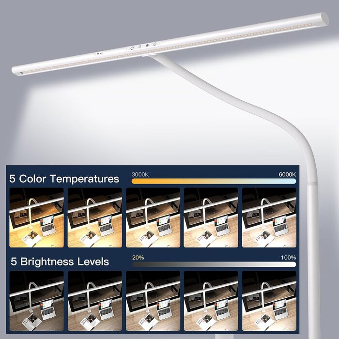 EYOCEAN LED Desk Lamp with Gesture & Remote Control - 24W, 80cm Adjustable Clamp-On Monitor Light - Daylight Lamp for Office Workers, Readers, Architects, and Designers (White)