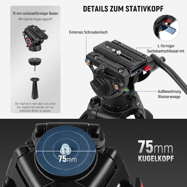 NEEWER Професійний штатив для відео 74' з Fluid-головкою, QR-платівкою, сумісний з DJI RS, для DSLR, максимальне навантаження 8 кг