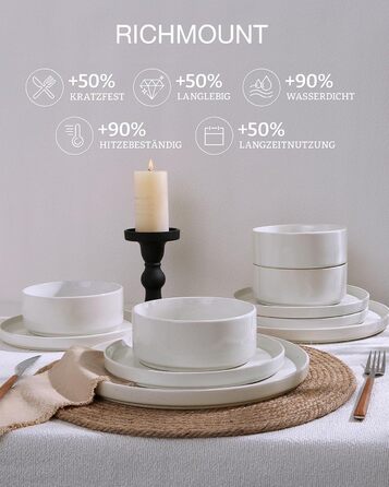 Набір посуду Nebula для 6 осіб: 18-ти частинний набір тарілок та наборів мисок, розбризкування з каменю, сервіз, придатний для мікрохвильової печі та посудомийної машини, білий сервіз