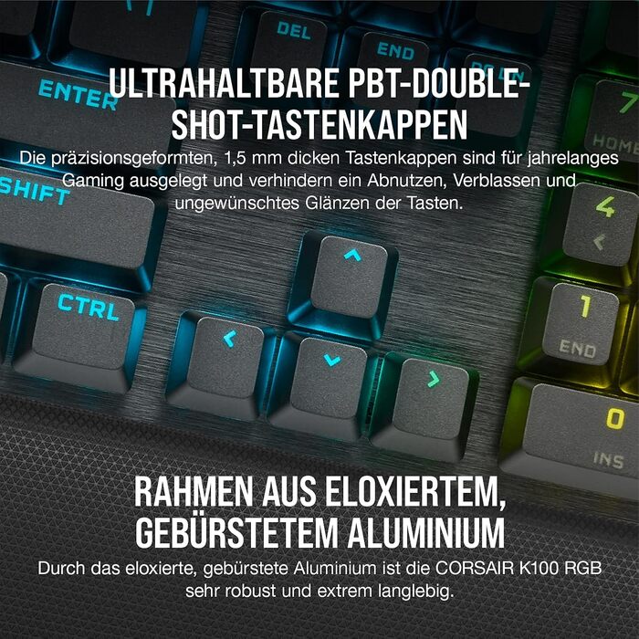Механічна ігрова клавіатура Corsair K100 RGB з клавішами Cherry MX Low Profile, Bluetooth, сумісна з iCUE, QWERTZ DE, чорна