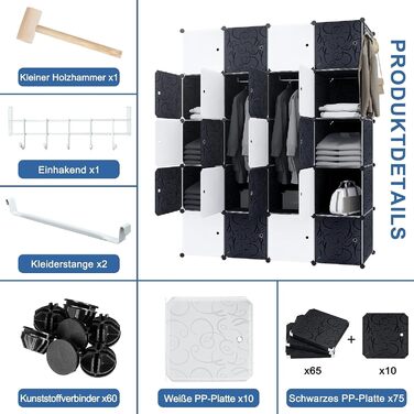 HENGMEI DIY Closet Wardrobe Storage Rack Shelf System 12-Cube Organization System Shoe Rack Closet with Door (Black) (20 Boxes)