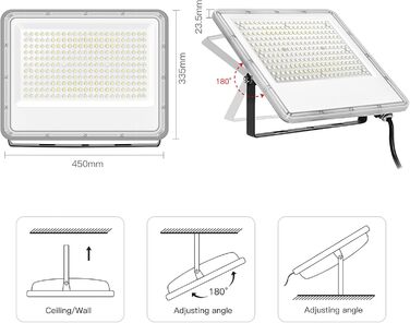 LED Floodlight Outdoor 150W, 15000LM Super Bright LED Floodlight, 6000K Cool White Spotlight IP65 Waterproof Floodlight Outdoor Spotlight for Garden, Terrace, Garage, Workshop, Sports Field (300 Watt)