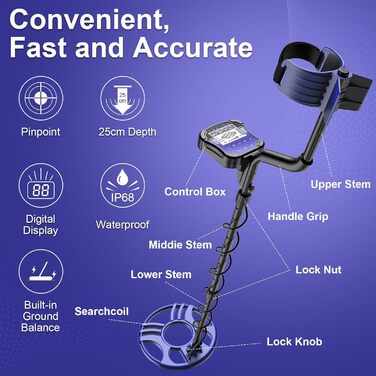 Металдетектор MCJ TX-940 для дорослих: водонепроникний (IP68), LCD-дисплей, 5 режимів, професійні навушники