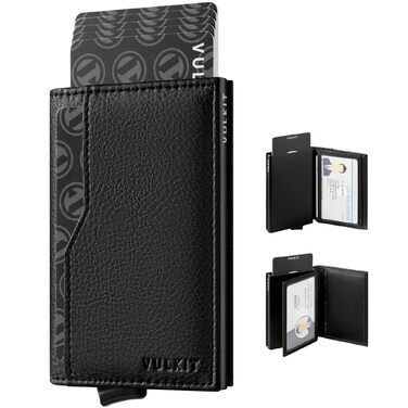 Кредитне портмоне VULKIT з вікном для ID, RFID-захист, автоматичний висувний механізм, шкіряне, чорне