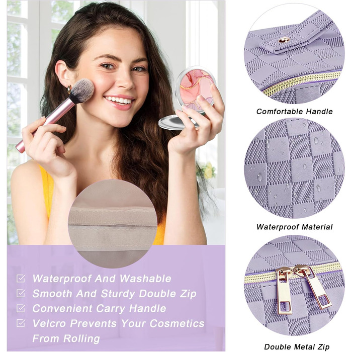 Жіноча косметичка для подорожей з великим об'ємом, водонепроникна, з перегородками, органайзер (Кремовий абрикос) (Світло-фіолетовий-1)