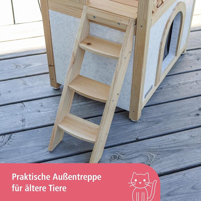 Будинок для котів Kerbl Tyrol Alpin: садовий будиночок з оглядовою платформою та сходами, стійкий до погодних умов