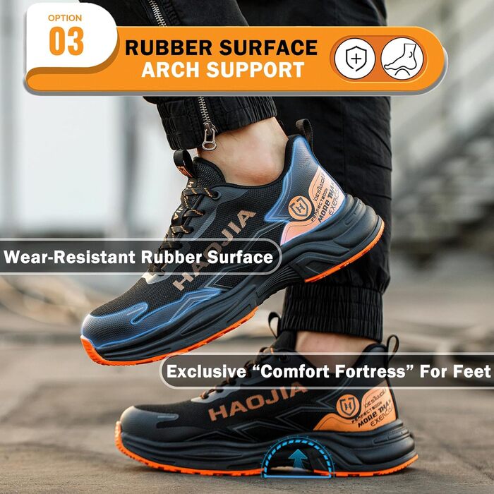 Черевики робочі чоловічі/жіночі, легкі, з металевим підноском, антиковзаючі, дихаючі, для будівництва, майстерні, складу, саду (42 EU, Помаранчевий)