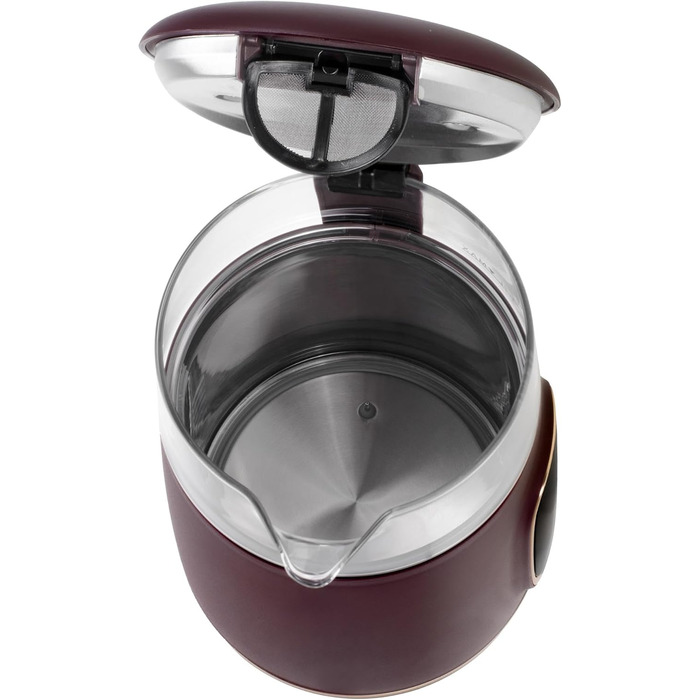 Електричний чайник Adler з регулюванням температури 2200W – 1,7L з LED-дисплеєм та сенсорною панеллю, 5 програм, функція підтримки тепла, фільтр, Бургунді, Золотий