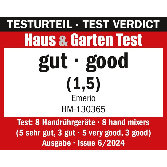 Електричний міксер EMERIO HM-124178 (400 Вт) з 6 швидкостей та турборежимом, нержавіючі насадки (для тіста та збивання)