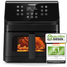 Аерофритюрниця COSORI Airfryer XXL 6,2 л, 12-в-1, з оглядовим вікном, Shake-Reminder, 80 рецептів, енергоощадна, кошики для посудомийки, чорна Clear Blaze