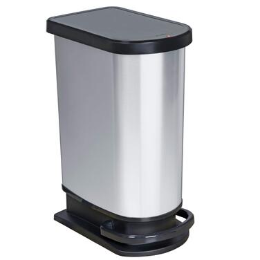 Сміттєвий бак Rotho Paso на 50л з педаллю та кришкою, пластик (PP) BPA-free, колір carbonmetallic (сріблястий металік), 44x29x67 см