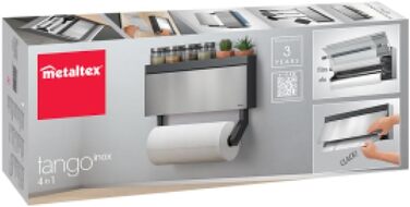 Metaltex Tango INOX Kitchen Roll Dispenser for 3 Rolls with Stainless Steel Front, Silver
