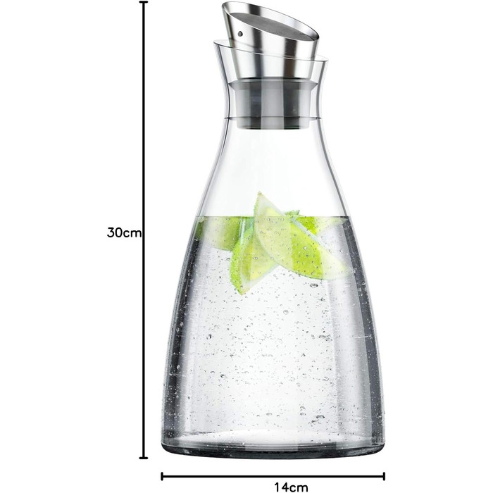 Emsa 505219 Flow Chilling Carafe | Elegant Design | Cooling performance for 4h | Cooling pad | Glass and stainless steel | Transparent | 1 Liter, 14 x 14 x 30 cm