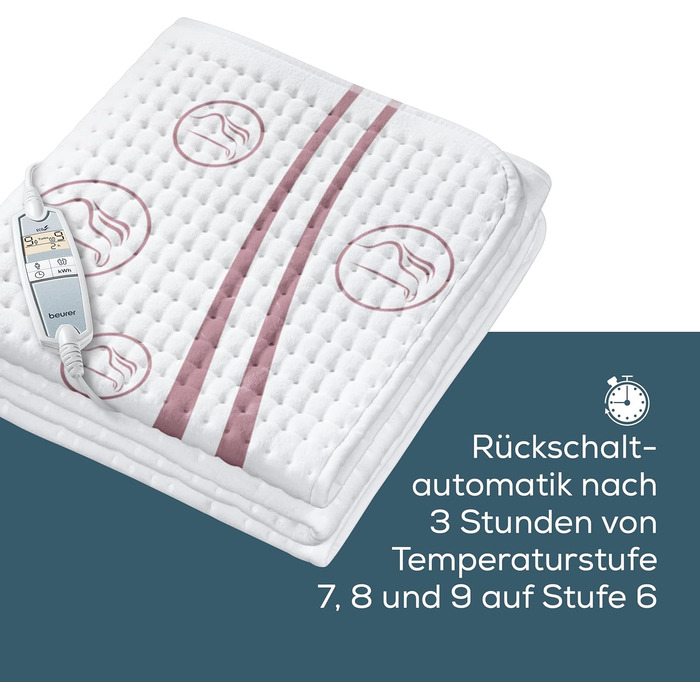 Електричне підігріваюче підстеля Beurer UB 90 Komfort з двома зонами нагріву та 9 рівнями температури, з автовимкненням та Eco-Control, 150 x 80 см, можна прати в пральній машині