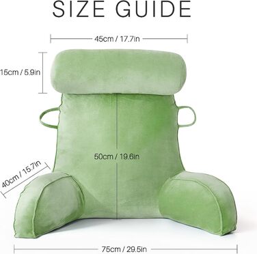 Подушка для читання з велюру, підтримка спини та рук для дорослих, кругла подушка для ліжка, з кишенею та знімним чохлом (зелена)