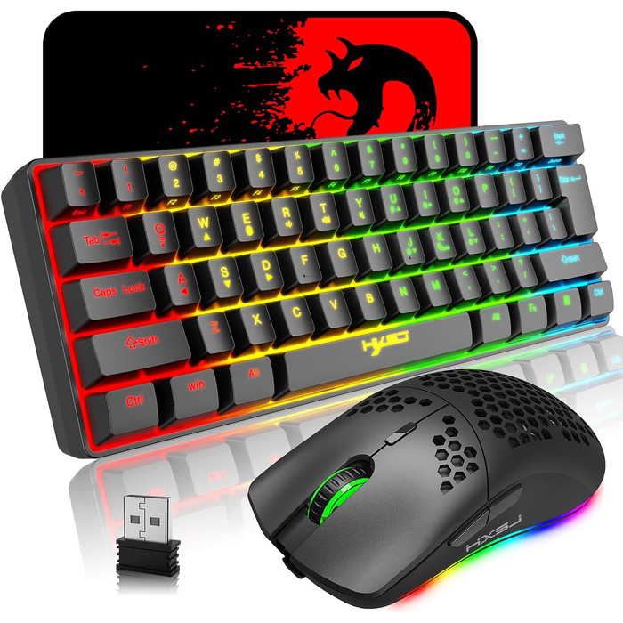 Механічна ігрова бездротова клавіатура з підсвічуванням RGB та миша, Bluetooth 5.0/2.4G, USB, 2200 mAh, Anti-Ghosting, чорний