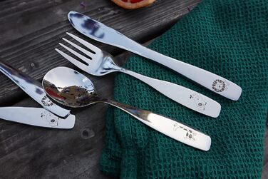 Набір дитячого столового прибору EXZACT Kinderbesteck Set 18-ти частинний з нержавіючої сталі для дітей від 2 років - з гравіюванням, придатний для миття в посудомийній машині (Safari X 18)