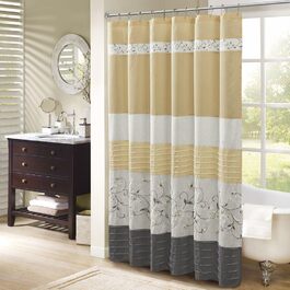 Шторка для душу Madison Park Serene Flora з вишивкою, 72x72 см, жовта