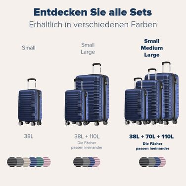 Набір валіз TRVLMORE 3 в 1: маленька, середня, велика, сірий колір. Валізи з твердим корпусом, 55x40x20 см (ручна поклажа).
