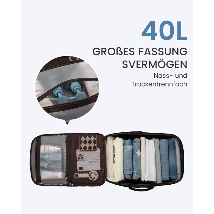 LOVEVOOK Рюкзак для ручної поклажі, дорожній рюкзак 45L, валіза-рюкзак для ноутбука 17.3 дюйма, для подорожей, ділових поїздок, вихідних (1-чорний, 47x20x34 см, 40L, комплект)