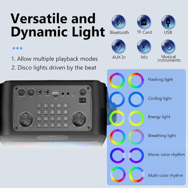 Караоке JYX з 2 мікрофонами, Bluetooth-колонкою та світловим шоу для дорослих та дітей. Портативна акустична система для дому та свят на природі, чорний колір