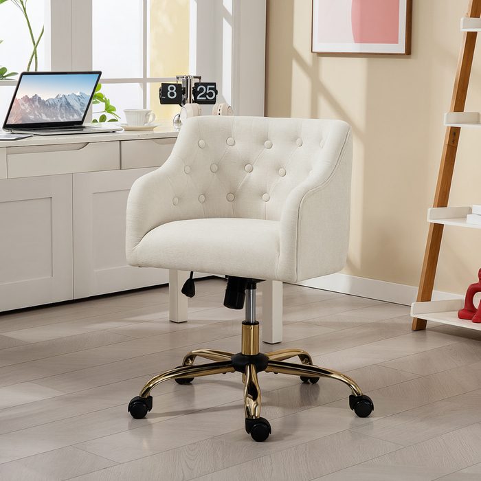 HOMCOM Home Office Chair, Swivel Desk Chair, Height-Adjustable Office Chair with Rocking Function, Linen Look, Vanity Chair for Bedroom, Study, Beige | Aosom