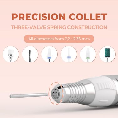 Nagelfräzer JCMaster Profi: Електрична фрезер для нігтів з педаллю, 35000 об/хв, 6 насадок, сенсорне керування (Білий)