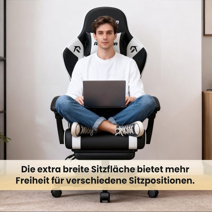 Геймерське крісло Gaming Stuhl з підставкою для ніг, регульованою спинкою та підтримкою попереку, чорне, до 200 кг
