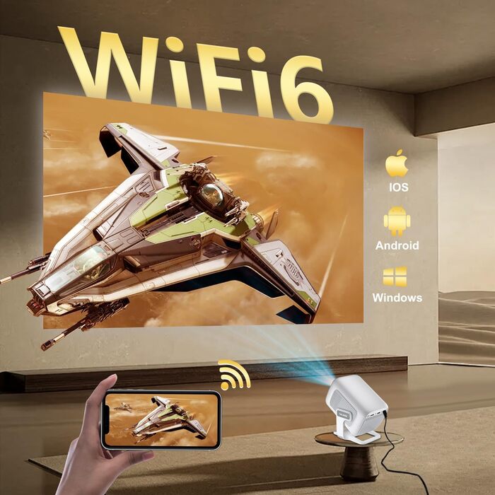 Mini проєктор Salange 2026,8K з Android, WiFi 6, Bluetooth 5.4, авто-корекція Keystone, портативний, для дому та на вулицю, 270° обертання, білий (Sala260max)