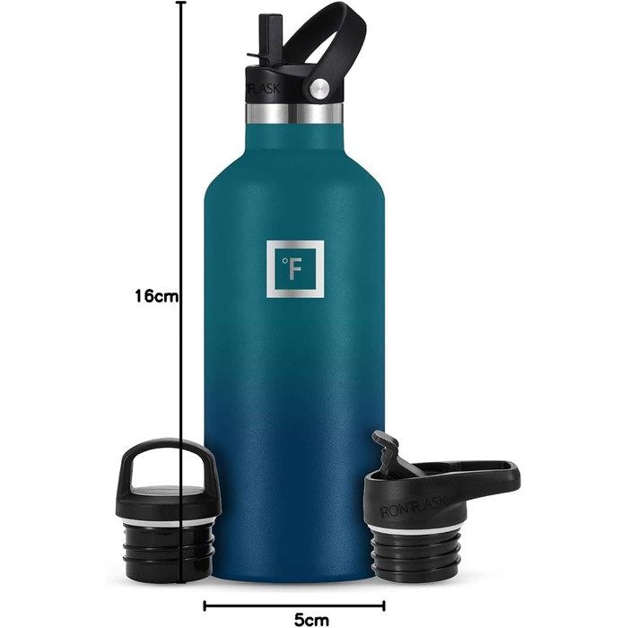 Термос-фляга IRON °FLASK з нержавіючої сталі з 3 кришками - ізольована, герметична, для спорту, школи, фітнесу, кемпінгу. Без BPA