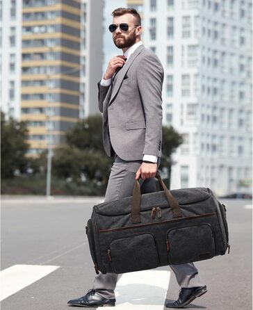 50L Unisex 3-in-1 Convertible Garment Bag Canvas Clothing Bag Suit Bag Carry On Garment Bag with Toiletry Bag for Travel, Short Trips, and Business Trips - Storage