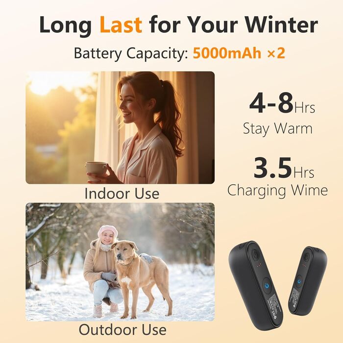 Електричний грілка для рук та кишень, 10000mAh, 2-в-1, портативний, магнітний, 3 режими нагріву, багаторазовий, для активного відпочинку, кемпінгу, подарунок для жінок та чоловіків, чорний