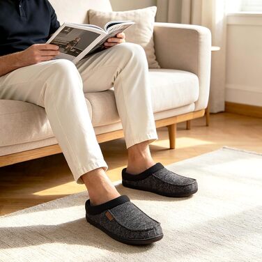 Чоловічі домашні капці-мокасини ULTRAIDEAS з ефектом пам'яті (Memory Foam), замшеві, з теплим плюшевим підкладкою, сірі, розмір 45/46