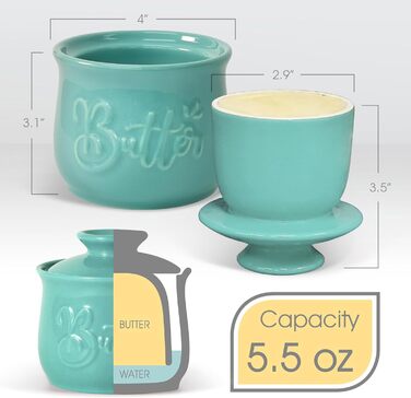MAIA Buttertopf ceramic butter dish, 156 ml, with water and butter dispenser, holder for spreadable butter, French butter crock with lid, butter container for kitchen countertop, blue-green kitchen decoration