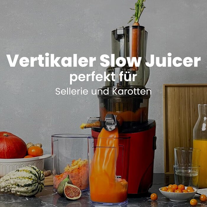 Соковижималка Kuvings REVO830 Slow Juicer з подвійною завантажувальною горловиною, автоматичною системою нарізки, набір фільтрів для смузі та сорбету, матова темно-червона