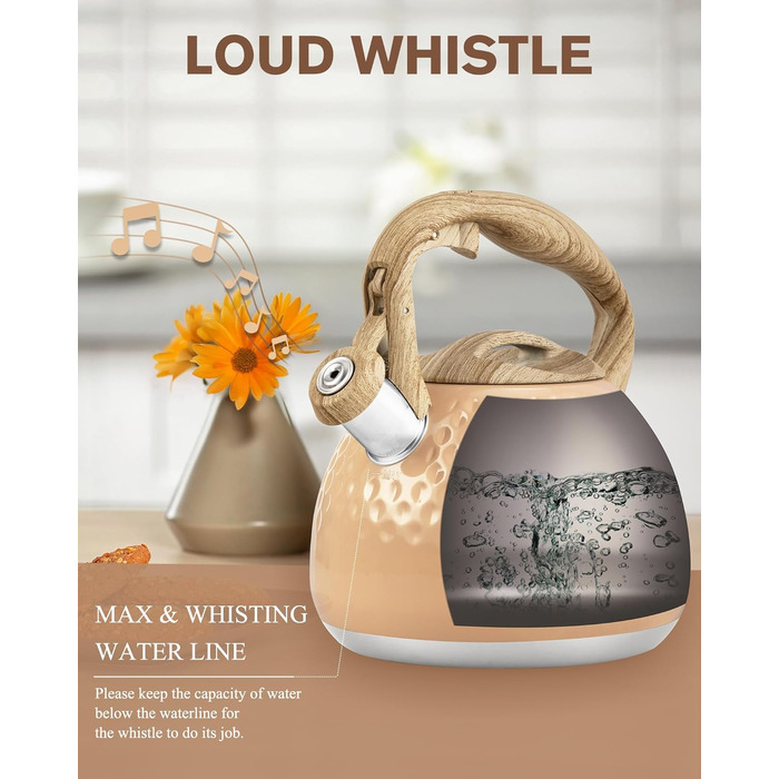 Чайник для заварювання Teekessel 2,7 л з зеленим покриттям та дерев'ястим малюнком, з носиком, з нержавіючої сталі, антигарячий ручка оливкового кольору