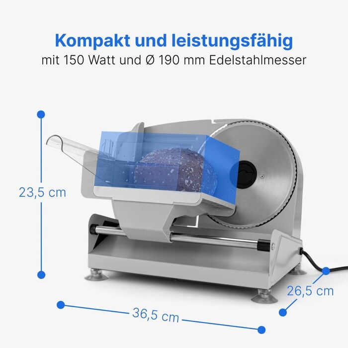 Електричний слайсер Clatronic® MA 3585 з нержавіючою сталею, Ø 190 мм, для хліба, сиру, ковбаси, регулювання товщини 0-15 мм