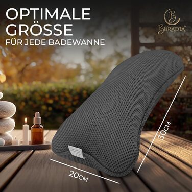Подушка для ванни з сіткою для прання - Максимальний комфорт та релаксація з Air Mesh технологією. Подушка для ванни з 4 міцними присосками. Підтримка шиї/голови (Сірий)