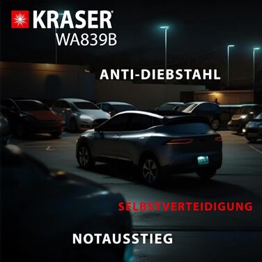 Протиугінний замок на кермо KRASER WA839B з аварійним молотком, універсальна блокіратора керма для авто, висока безпека, видимий та відлякуючий, підходить для легкових автомобілів та кемперів