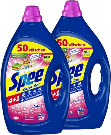 Рідкий пральний засіб Spee Aktiv Gel Color 4+1 для кольорових речей, 2.25 л (набір 2 шт, 100 прань), 20-60°C