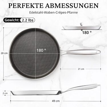 Сковорода для млинців KOKHUB з нержавіючої сталі 28 см з антипригарним покриттям та стільниковим малюнком, для індукційних, електричних та газових плит