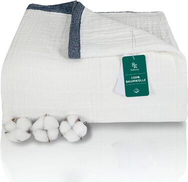 М'яка ковдра Softexly з бавовни 100%, 4-шарова муслінова ковдра, покривало для ліжка, дивана, софи, для дому, біла, 130x150 см