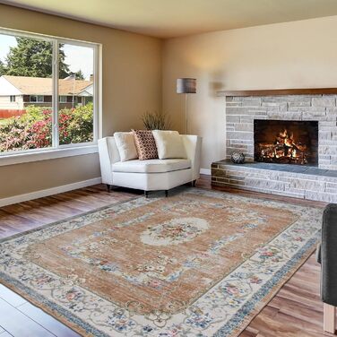 Килим TALETA для вітальні, спальні, офісу: вінтажний, квітковий, оранжевий, 190x280 см