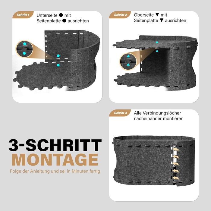Cat Cave Felt Cat Bed, Cave Cat House for Indoor Cats, Cave with 2 Soft and Warm Cushions, Winter-Proof, Protects Cat Claws, 58W x 33D x 30H cm, (Dark Grey)