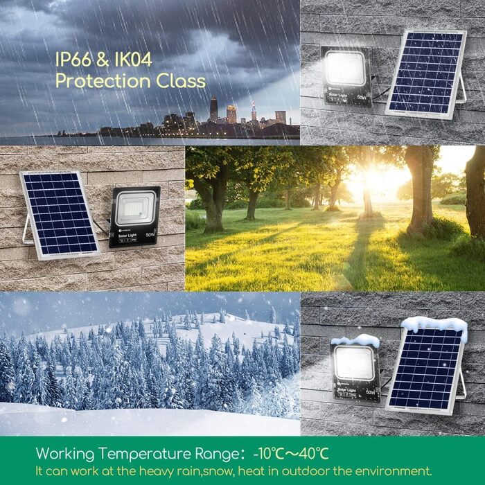 Aigostar 50W Solar Floodlight Outdoor, Super Bright LED Floodlight with Solar Panel, Cold White 6500K, IP66 Protection Rating Solar Spotlight Searchlight Outdoor Spotlight for Garden, Door, Yard, Garage, etc.