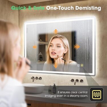 Дзеркало для ванної кімнати S'bagno з підсвічуванням 100x70 см, LED, з полицею, антизапар, 3 колірні температури, регулювання яскравості, HD скло, IP44, горизонтальне/вертикальне встановлення, M55 (без Bluetooth)