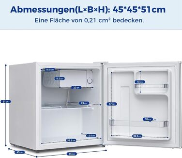 Холодильник Smad Mini 45L, компактний, 230V, з дверцятами, що відкриваються в обидві сторони, регулювання температури 0–10 °C, міні-холодильник для спальні, офісу, готелю, вітальні, білий