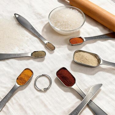 Набір мірних ложок з нержавіючої сталі 18/8 (7 шт) для спецій, протеїну, кави - довгорукі ложки для чаю, супу, дозування