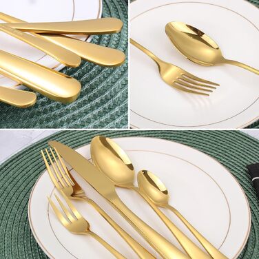 Gold Cutlery Set 12 People, 60-Piece Cutlery Set Gold Stainless Steel, Shiny Gold Cutlery Set with Knife, Fork, and Spoon, High-Quality Table Cutlery, High-Gloss Polished & Dishwasher Safe