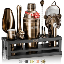 Набір бармена BARE BARREL® Mixology: 16 предметів для приготування коктейлів | Шейкер, барний аксесуар, набір для дому | 35 рецептів, 24oz Cobbler Shaker